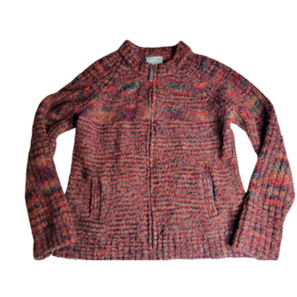 Flyshacker Wool Full Zip Sweater Cardigan Pockets M Medium Brown Orange